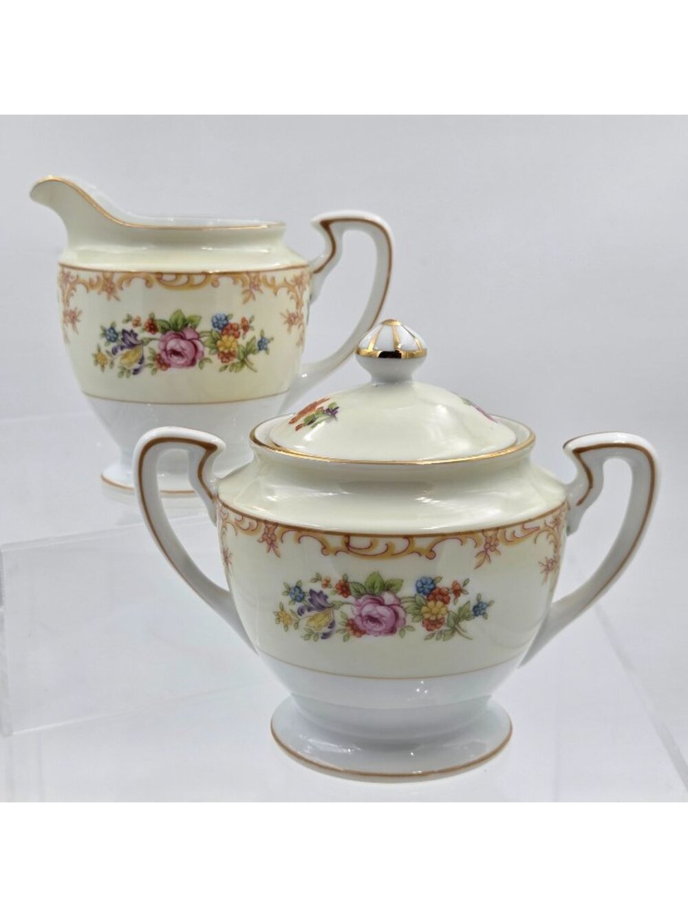 Noritake Ramona Mini Sugar Bowl Lid Mini Creamer Purple Floral Cream Porcelain